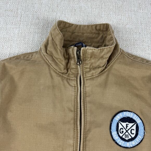 Gap Kids Bomber Jacket Boys Size Small Canvas Khaki Tan Plaid Lining Zip Up Coat - Picture 4 of 16